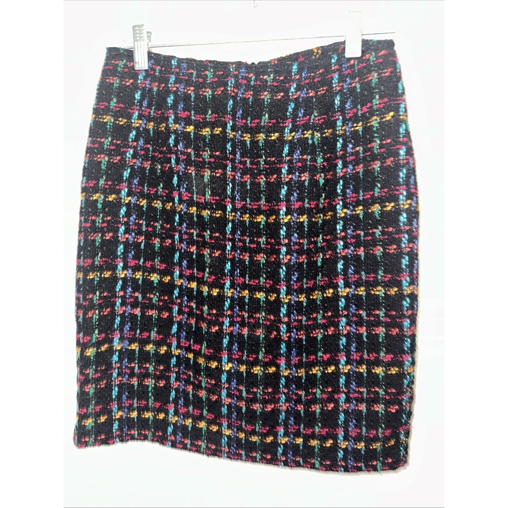 The Limited Black Multi Color‎ Plaid Texture Skirt Size 6 Wool Blend Italy